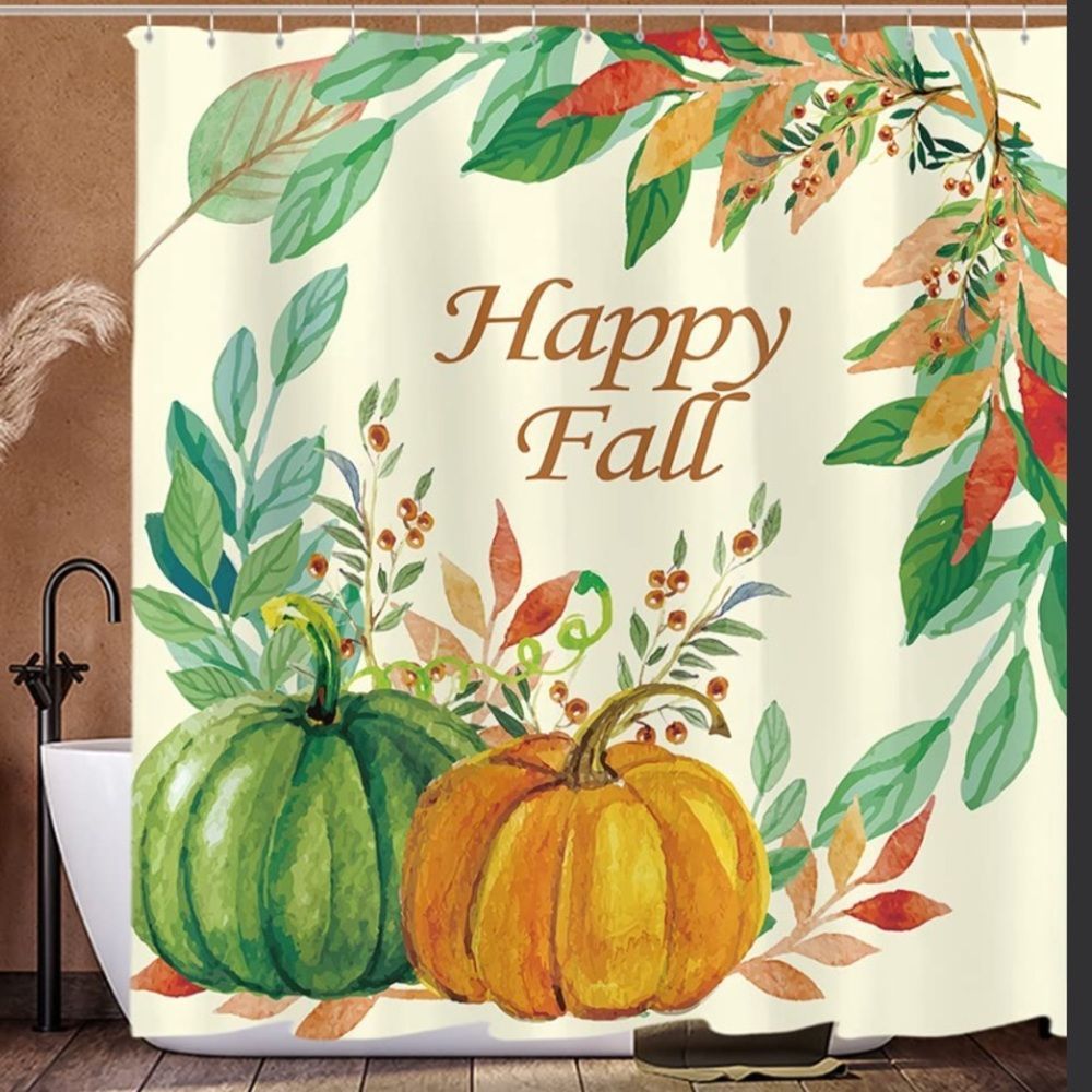 Happy Fall Pumpkin Shower Curtain - Green & Orange
